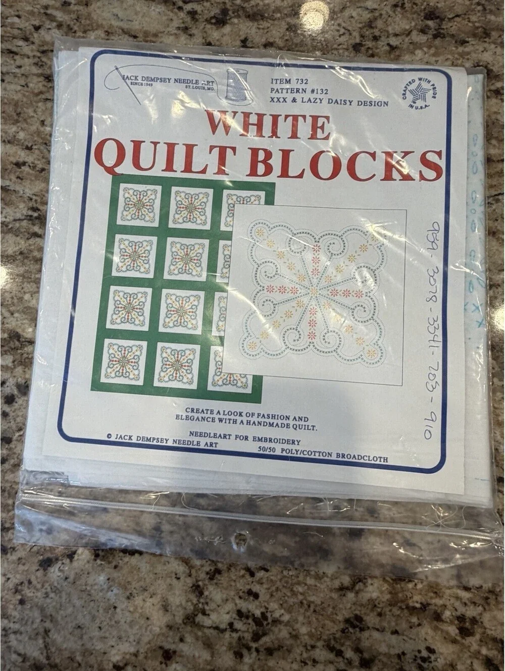 Vtg Jack Dempsey White Quilt Block 18” XXX Lazy Daisy #132 New